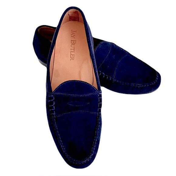 Jay Butler Navy Suede ‘Cromwell’ Penny Loafers, Size 13 - Picture 1 of 6